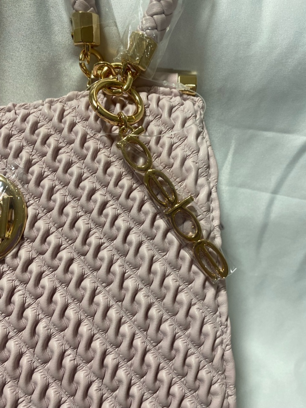 2B Bebe Pale Pink Woven Satchel with Gold Hardware - Picture 2 of 8